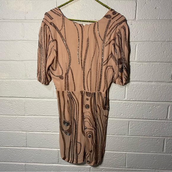 Free People Romper Plunge Beaded Pink Sparkle Women’s 6 Short Mini Dress Unique - Picture 8 of 16